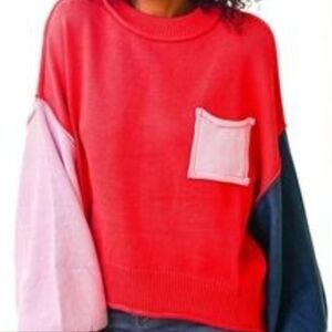 POL Red and Pink Colorblock Sweater
